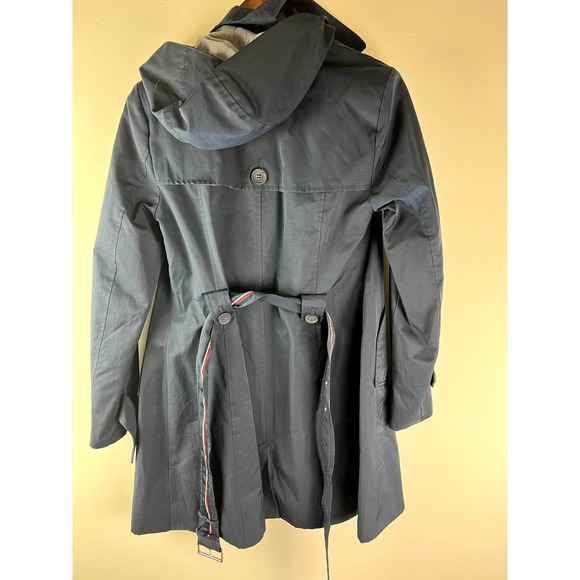 Tommy Hilfiger Navy raincoat w belt/hood SZ M - Picture 7 of 10